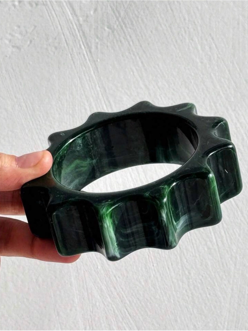 Dark Green Sculpted Resin Bangle Bracelet